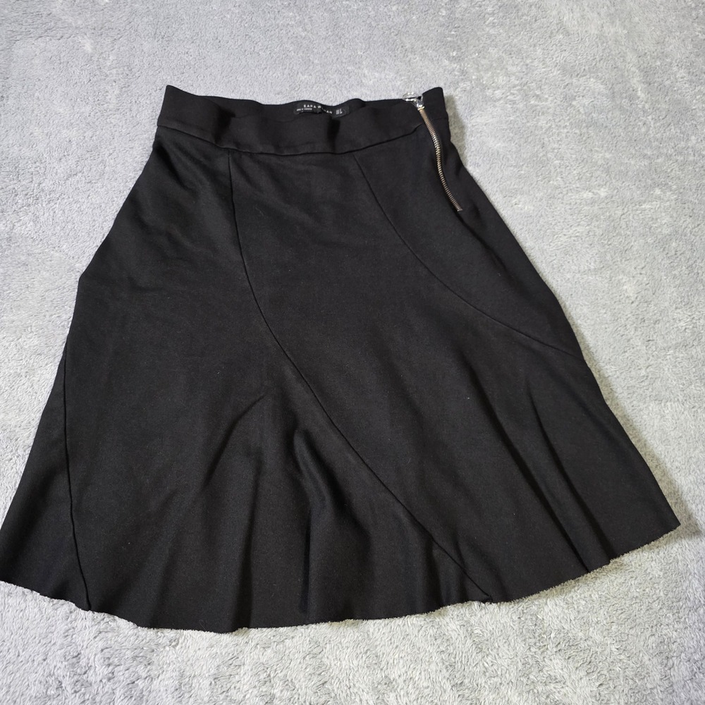 Zara Woman Womens M Skirt Black Paneled A-Line Side Zip High Waist 8323/639/800